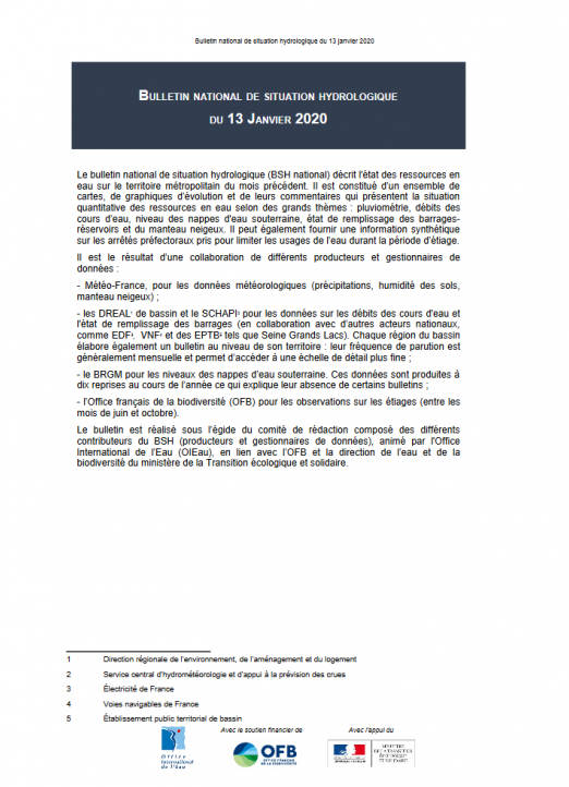 Bulletin de situation hydrologique de janvier 2020