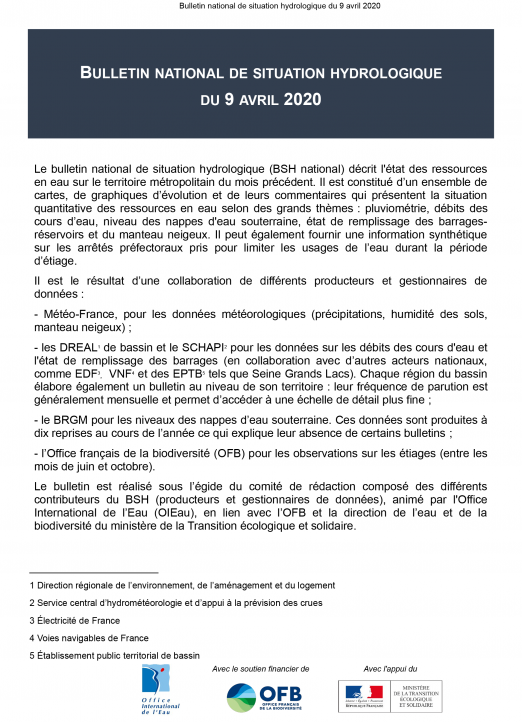 Bulletin de situation hydrologique d'avril 2020