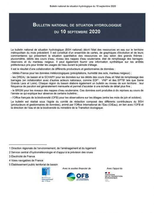 Bulletin de situation hydrologique de septembre 2020