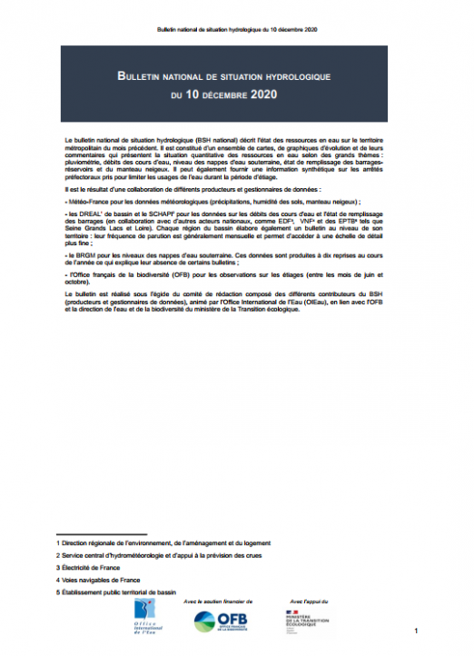 Bulletin de situation hydrologique de décembre 2020