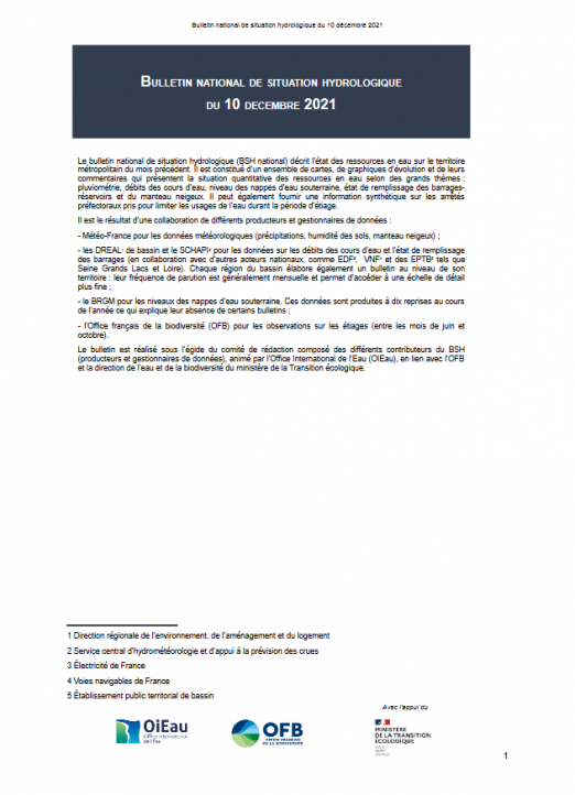 Bulletin national de situation hydrologique de décembre 2021