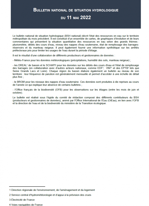 Bulletin national de situation hydrologique de mai 2022