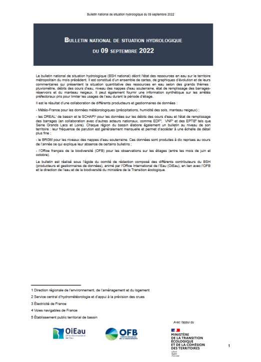 Bulletin national de situation hydrologique de septembre 2022