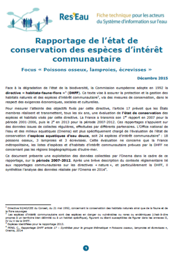 Rapportage de l’état de conservation des espèces d’intérêt communautaire : Focus Poissons osseux, lamproies, écrevisses (données 2007-2012) Rapportage de l’état de conservation des espèces d’intérêt communautaire : Focus Poissons osseux, lamproies, écrevisses (données 2007-2012)