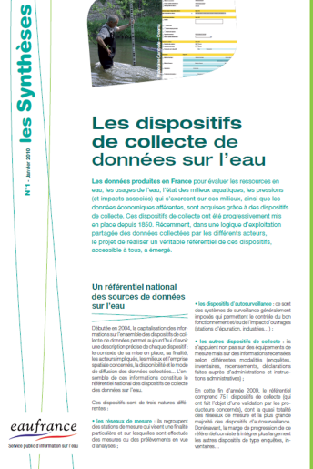 Les dispositifs de collecte de données sur l'eau (données 2009)