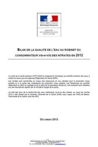 La qualité de l’eau potable vis-à-vis des nitrates (données 2012)