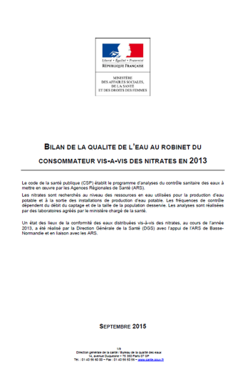 La qualité de l’eau potable vis-à-vis des nitrates (données 2013)