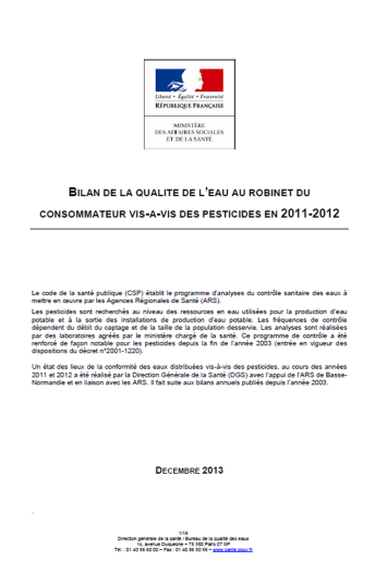 La qualité de l’eau potable vis-à-vis des pesticides (données 2011-2012) La qualité de l’eau potable vis-à-vis des pesticides (données 2011-2012)