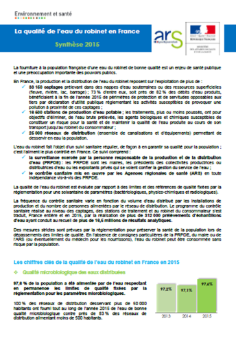 La qualité de l’eau du robinet en France (données 2015)
