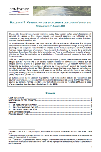 Observation des écoulements des cours d’eau en été (données 2016)
