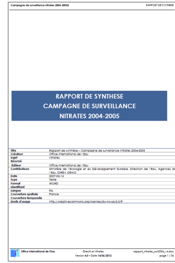 Directive Nitrates - Résultats des campagnes de surveillance 2004-2005 Directive Nitrates - Résultats des campagnes de surveillance 2004-2005