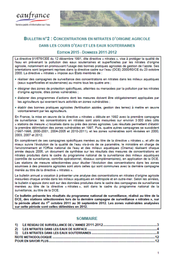 Concentrations en nitrates d’origine agricole dans les cours d’eau et les eaux souterraines (données 2011-2012) Concentrations en nitrates d’origine agricole dans les cours d’eau et les eaux souterraines (données 2011-2012)