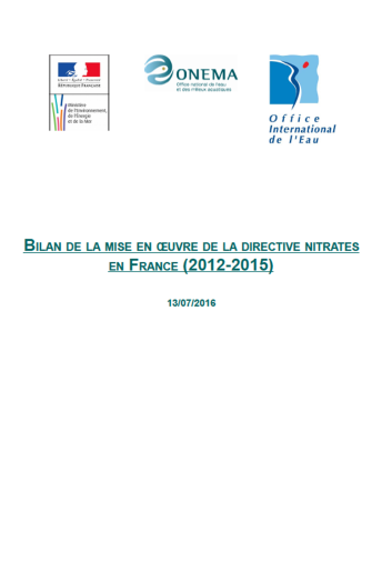 Bilan de la mise en oeuvre de la directive Nitrates en France (données 2012-2015)