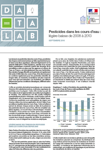 Datalab - Pesticides dans les cours d’eau : légère baisse entre 2008 et 2013