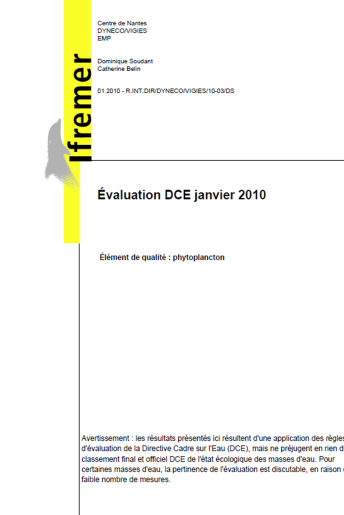 Évaluation DCE de l’état écologique des masses d’eau littorales - Élément de qualité : Phytoplancton (données 2003-2008) Évaluation DCE de l’état écologique des masses d’eau littorales - Élément de qualité : Phytoplancton (données 2003-2008)