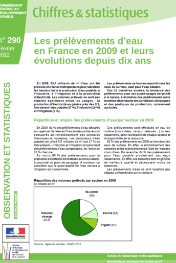 Les prélèvements en eau en 2009 et leurs évolutions depuis 10 ans Les prélèvements en eau en 2009 et leurs évolutions depuis 10 ans