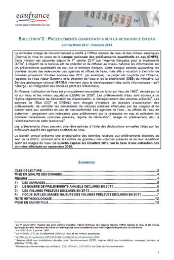 Prélèvements quantitatifs sur la ressource en eau (données 2013) Prélèvements quantitatifs sur la ressource en eau (données 2013)