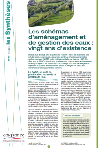 Les schémas d’aménagement et de gestion des eaux : vingt ans d’existence Les schémas d’aménagement et de gestion des eaux : vingt ans d’existence