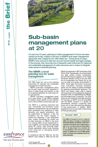 Sub-basin management plans at 20