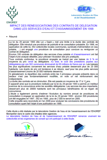 Impact des procédures de mise en concurrence dites "loi Sapin" sur les services (données 1998) Impact des procédures de mise en concurrence dites "loi Sapin" sur les services (données 1998)