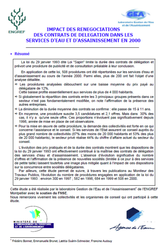 Impact des procédures de mise en concurrence dites "loi Sapin" sur les services (données 2000) Impact des procédures de mise en concurrence dites "loi Sapin" sur les services (données 2000)
