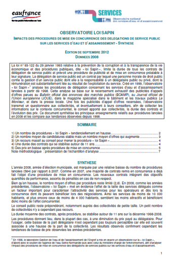 Impact des procédures de mise en concurrence dites &quot;loi Sapin&quot; sur les services (données 2008)