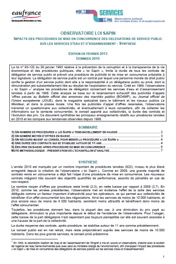 Impact des procédures de mise en concurrence dites &quot;loi Sapin&quot; sur les services (données 2010)