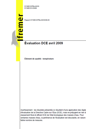 Évaluation DCE de l’état écologique des masses d’eau littorales - Élément de qualité : Température (données 2003-2008)