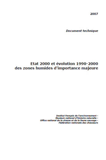 État 2000 et évolution 1990-2000 des zones humides d’importance majeure