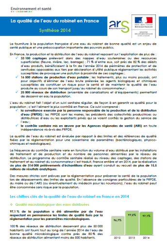 La qualité de l’eau du robinet en France (données 2014) La qualité de l’eau du robinet en France (données 2014)