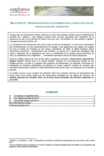 Observation des écoulements des cours d’eau en été (données 2014)