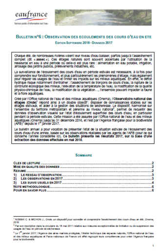 Observation des écoulements des cours d’eau en été (données 2017)