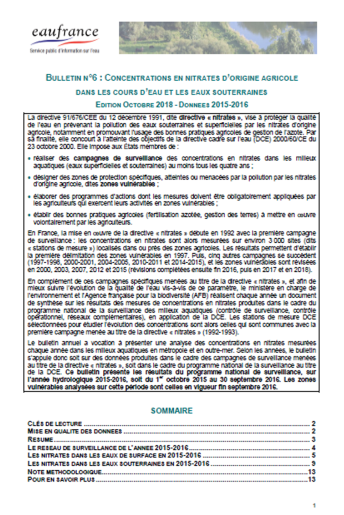 Concentrations en nitrates d’origine agricole dans les cours d’eau et les eaux souterraines (données 2015-2016)