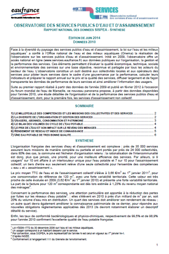 Vignette du bulletin sur les services public d'eau et d’assainissement (données 2010)