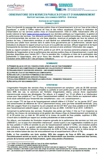Vignette du bulletin sur les services public d'eau et d’assainissement (données 2011)