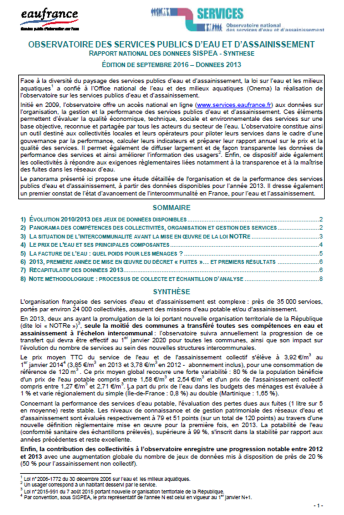 Vignette du bulletin sur les services public d'eau et d’assainissement (données 2013)