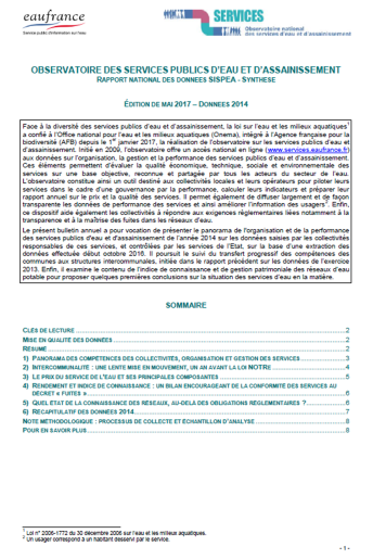 Vignette du bulletin sur les services public d'eau et d’assainissement (données 2014)