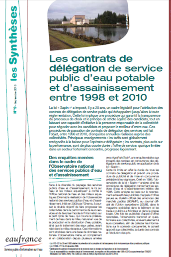 Vignette de la synthèse sur les contrats de délégation des services publics d'eau potable et d'assainissement entre 1998 et 2010 Vignette de la synthèse sur les contrats de délégation des services publics d'eau potable et d'assainissement entre 1998 et 2010