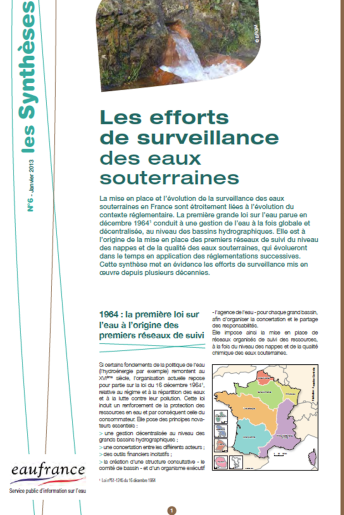 Vignette de la synthèse sur les efforts de surveillance des eaux souterraines