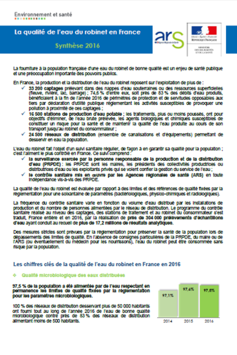 Vignette de la synthèse sur la qualité de de l'eau du robinet (données 2016)