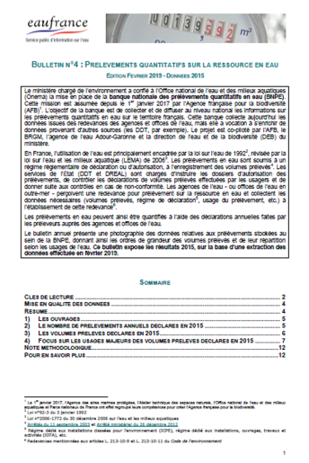 Prélèvements quantitatifs sur la ressource en eau (données 2015)