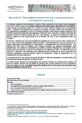Prélèvements quantitatifs sur la ressource en eau (données 2016)