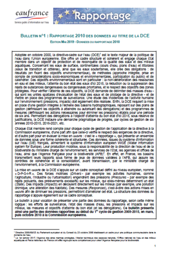 Rapportage 2010 des données au titre de la DCE Rapportage 2010 des données au titre de la DCE