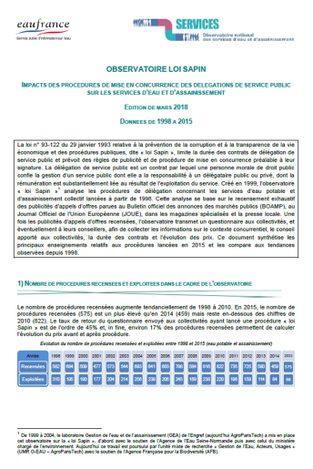 Impact des procédures de mise en concurrence dites &quot;loi Sapin&quot; sur les services (données 2014)